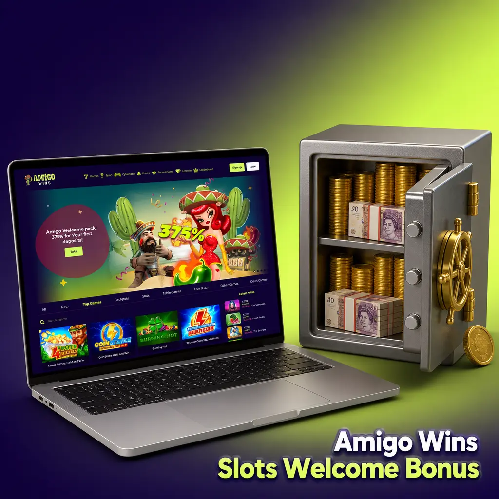 Amigo Wins slots welcome bonus: 375% deposit match up to EUR 3,000 for new players, plus reloads and cashback.